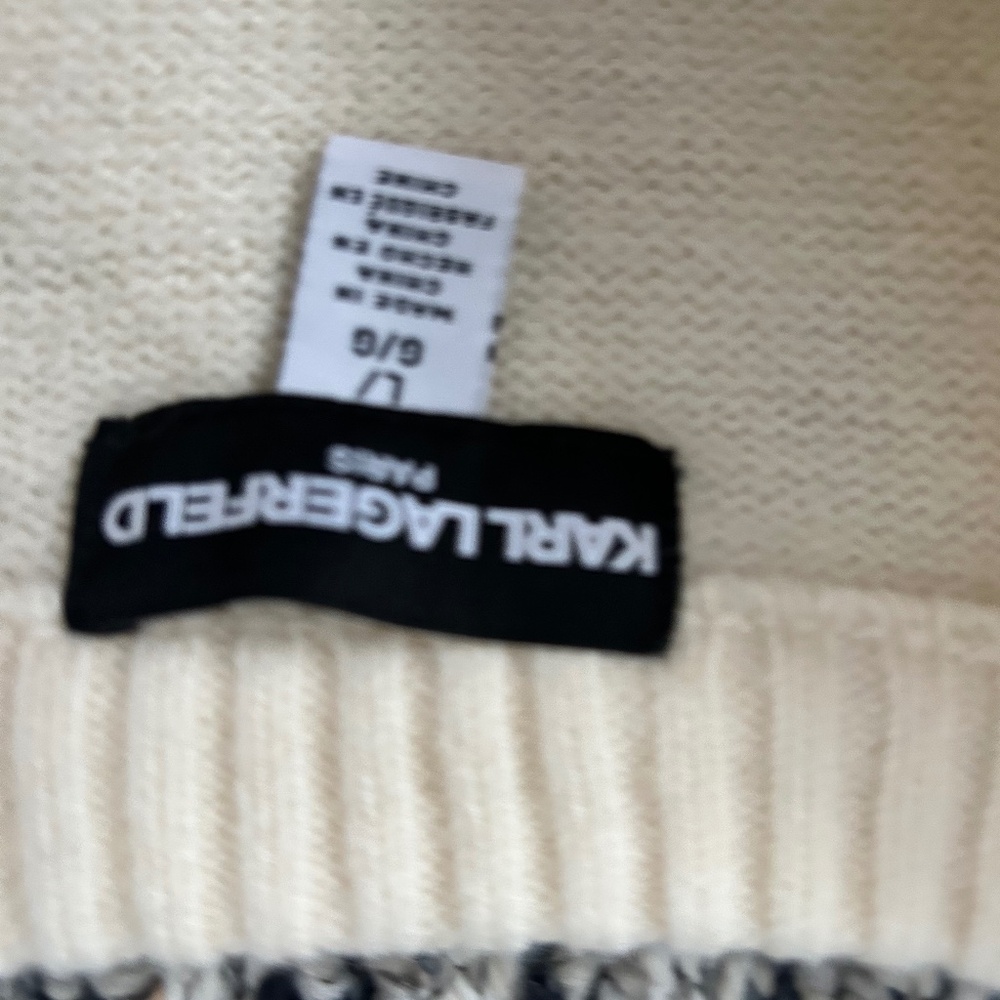 Karl Lagerfeld Cream Crewneck Sweater with Black Script Logo. Size Large. - Picture 2 of 2